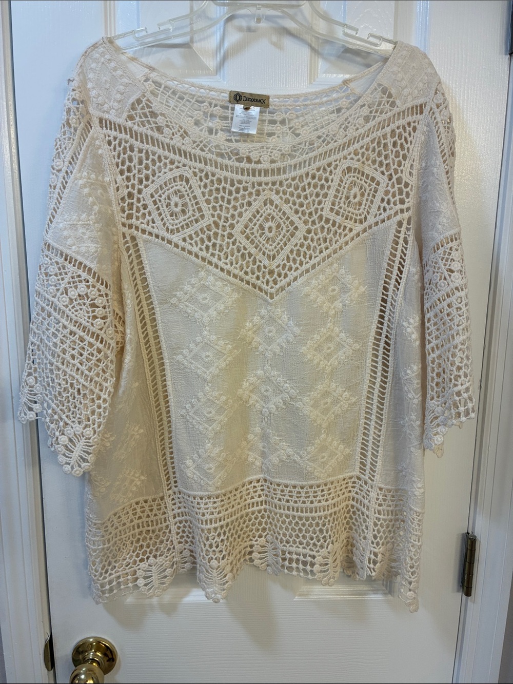 Democracy Women's Crochet Lace Boho Top Blouse Size L